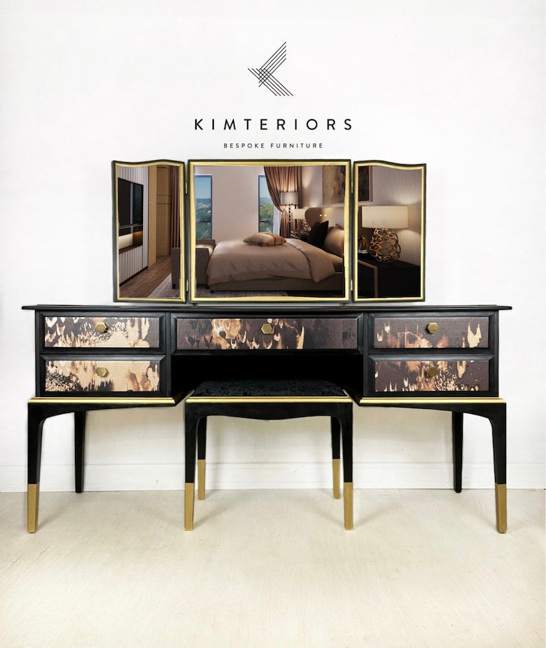 Stag Dressing Table in Black and Gold