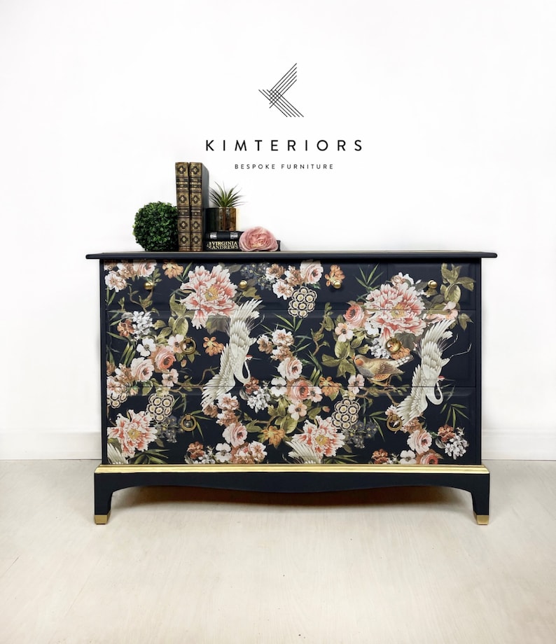 Stag Blue Chinoiserie 4 over 2 Chest of 6 drawers
