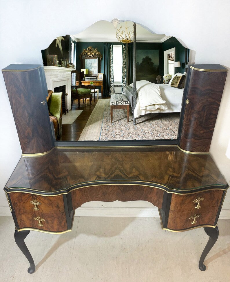 Vintage Black, Green and exposed luxury wood Dressing Table