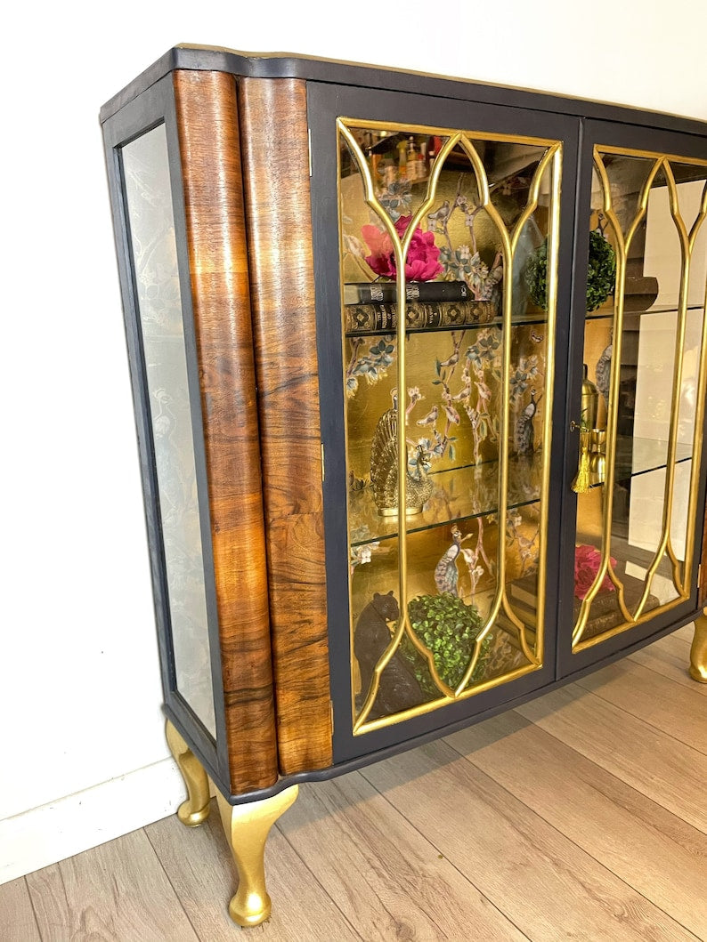 Peacock Gold and Blue Cabinet