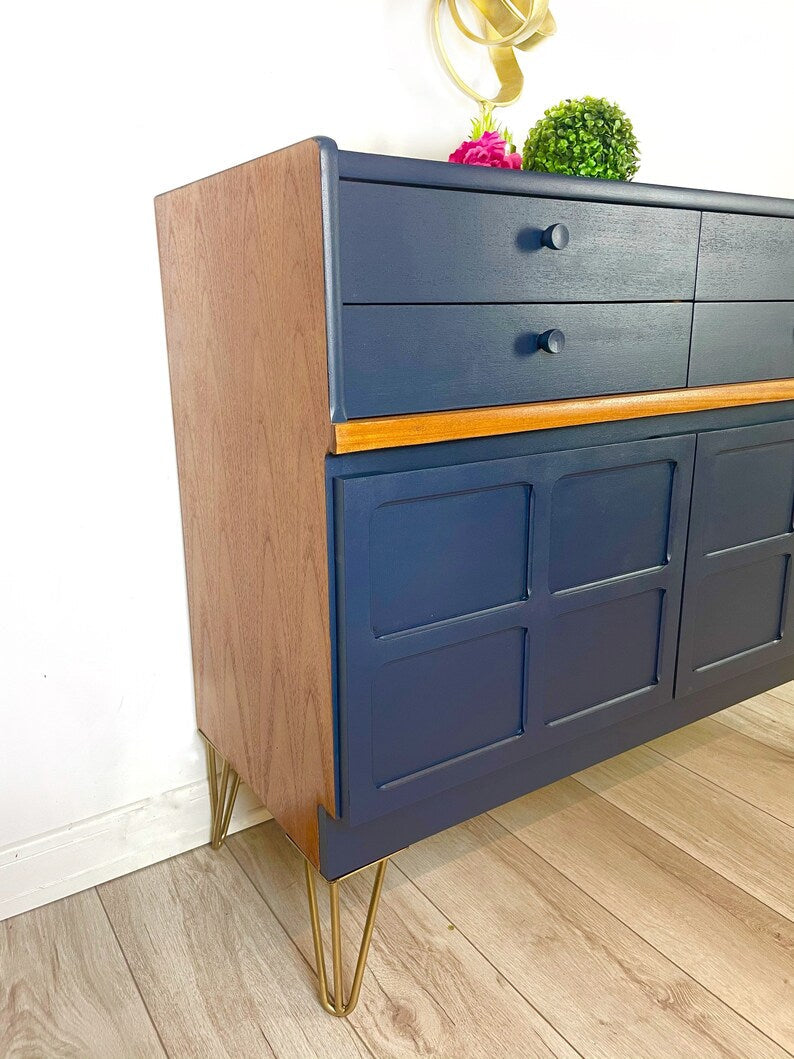 Retro Nathan Navy Blue Cabinet / Squares Sideboard