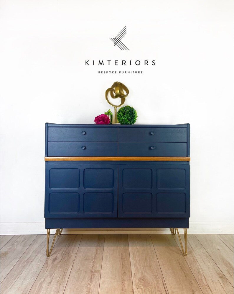 Retro Nathan Navy Blue Cabinet / Squares Sideboard