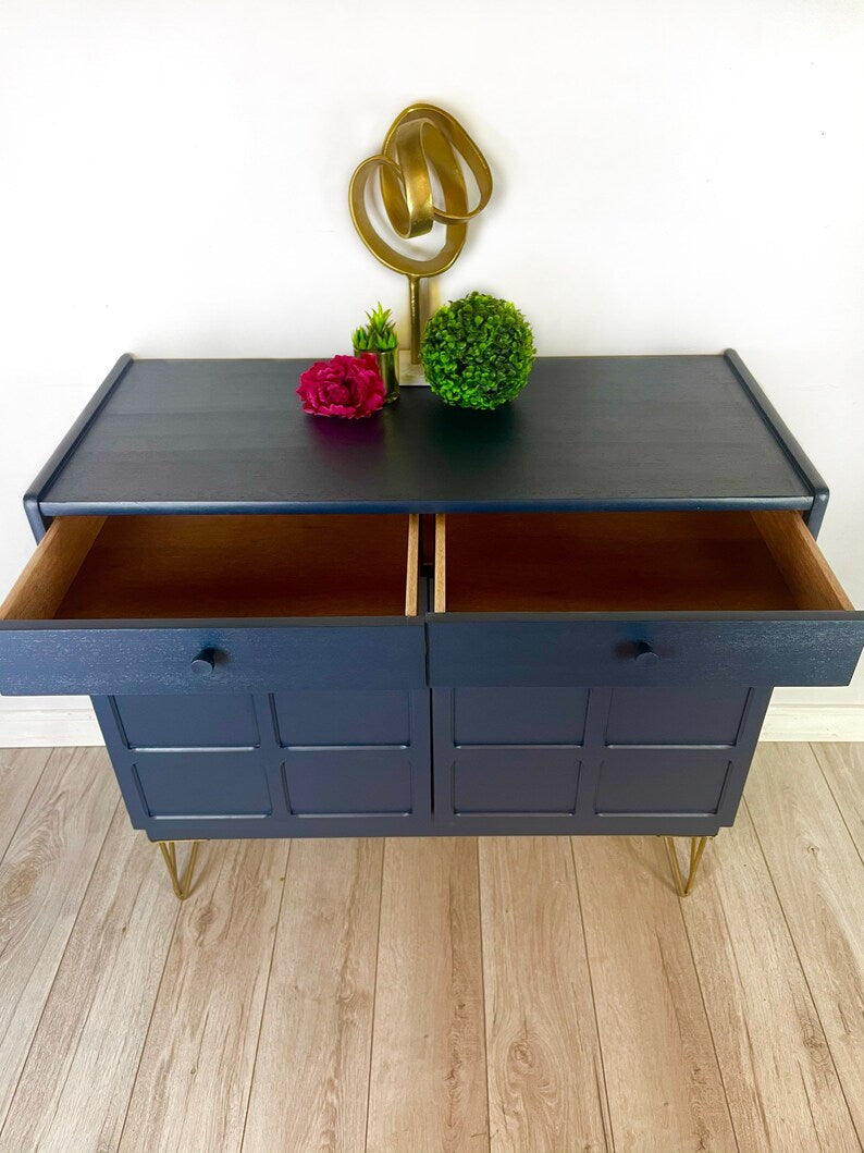 Retro Nathan Navy Blue Cabinet / Squares Sideboard