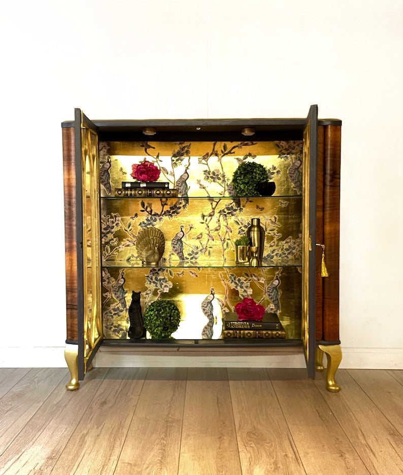 Peacock Gold and Blue Cabinet