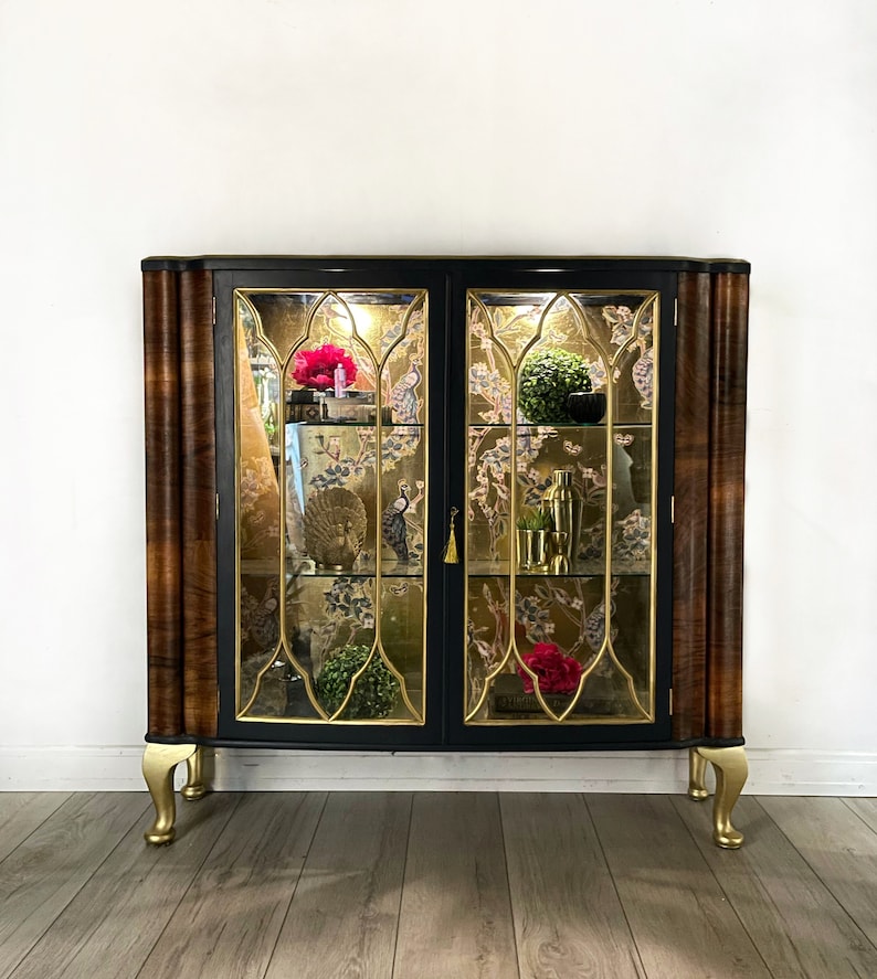 Peacock Gold and Blue Cabinet