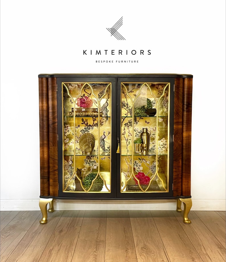 Peacock Gold and Blue Cabinet