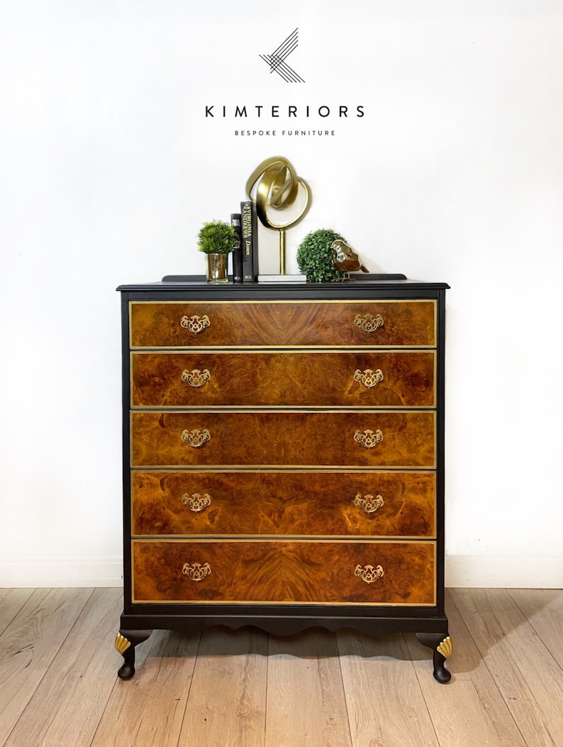 Chest of 5 drawers painted in black and gold now - available to commission