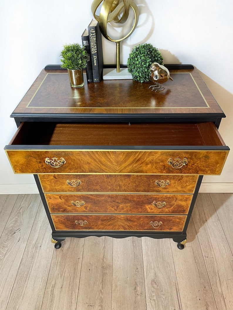 Chest of 5 drawers painted in black and gold now - available to commission