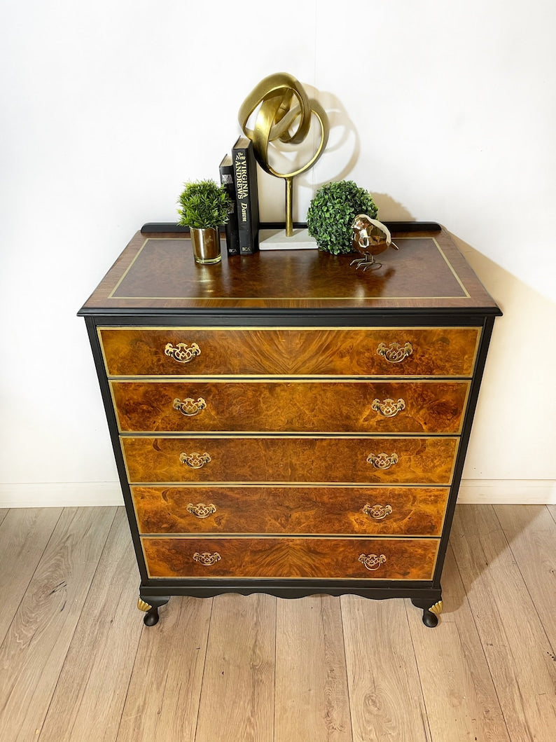 Chest of 5 drawers painted in black and gold now - available to commission
