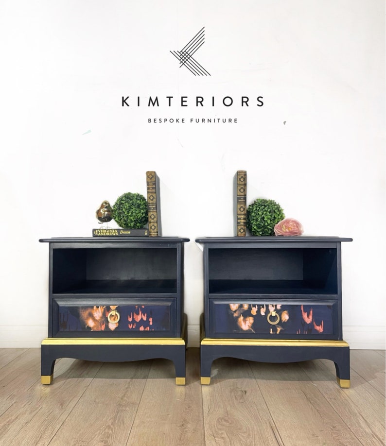 Blue and Gold Luxury Stag Bedside Cabinets
