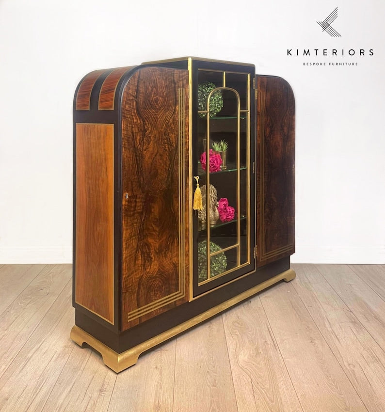 Curvy Black and Gold Art Deco Style Cocktail- drinks- Display Cabinet - made to order