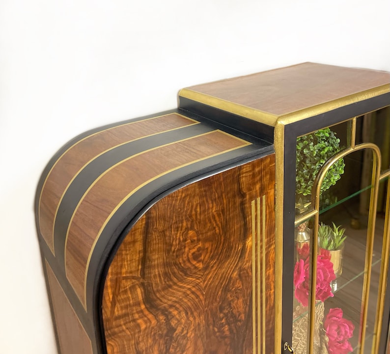Curvy Black and Gold Art Deco Style Cocktail- drinks- Display Cabinet - made to order