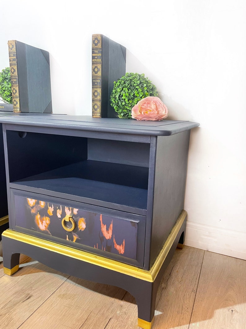 Blue and Gold Luxury Stag Bedside Cabinets