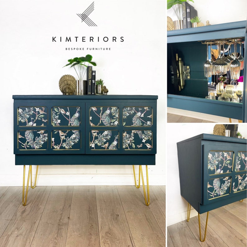 Blue Teal and Peacock Nathan mid century Cocktail Cabinet and Drinks Cabinet