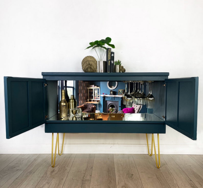 Blue Teal and Peacock Nathan mid century Cocktail Cabinet and Drinks Cabinet