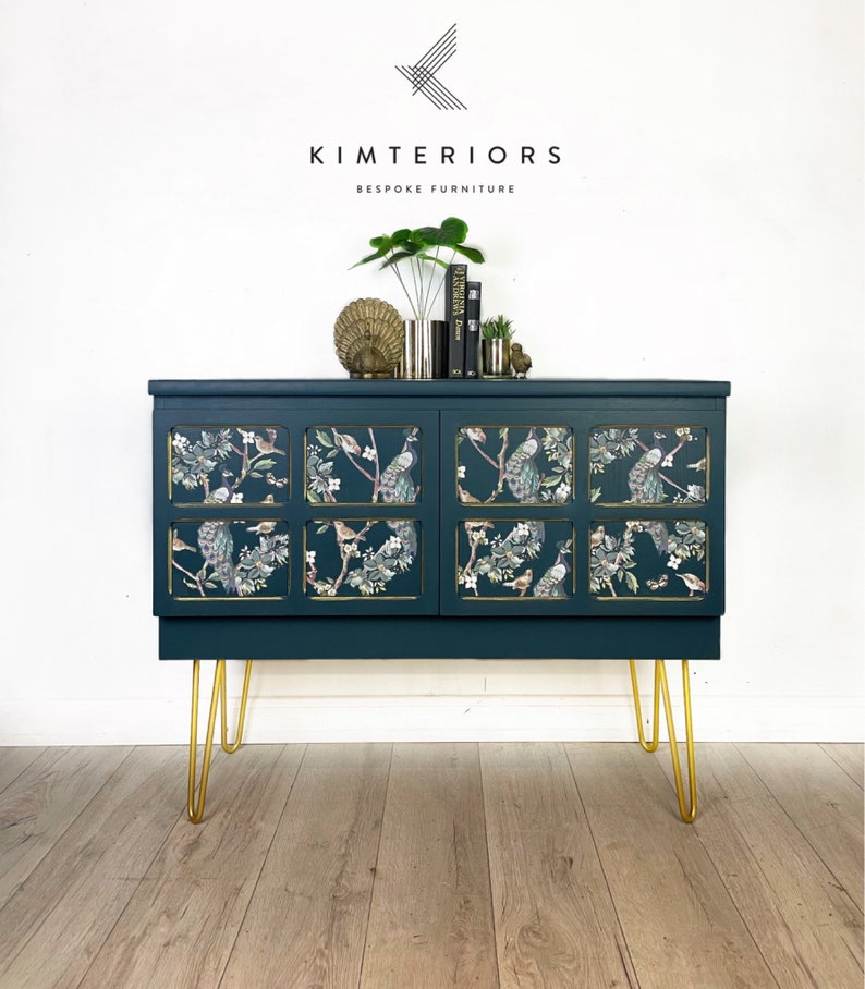 Blue Teal and Peacock Nathan mid century Cocktail Cabinet and Drinks Cabinet