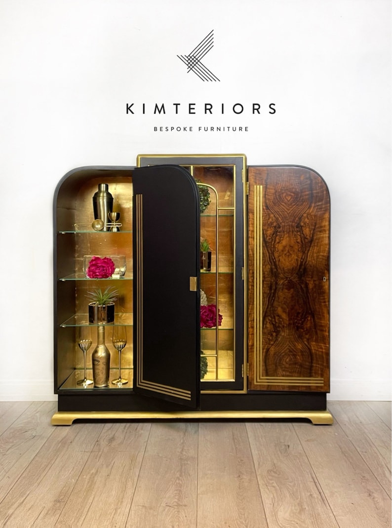 Curvy Black and Gold Art Deco Style Cocktail- drinks- Display Cabinet - made to order