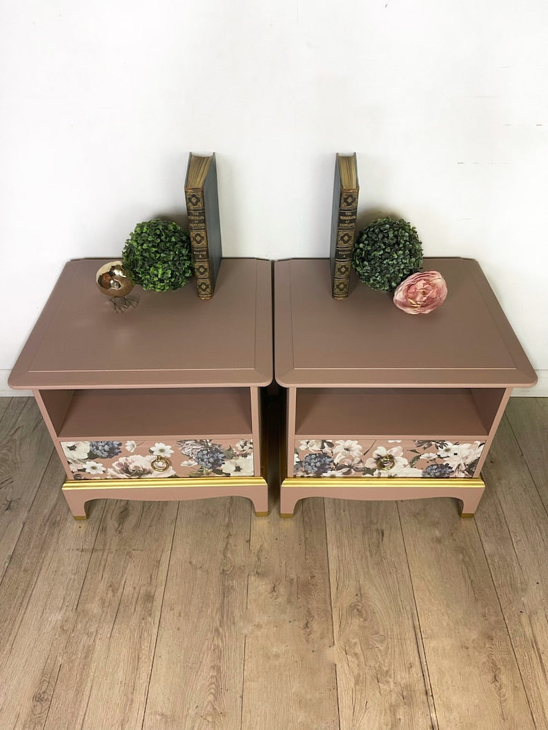 Stag Bedside cabinets in Floral and Pink