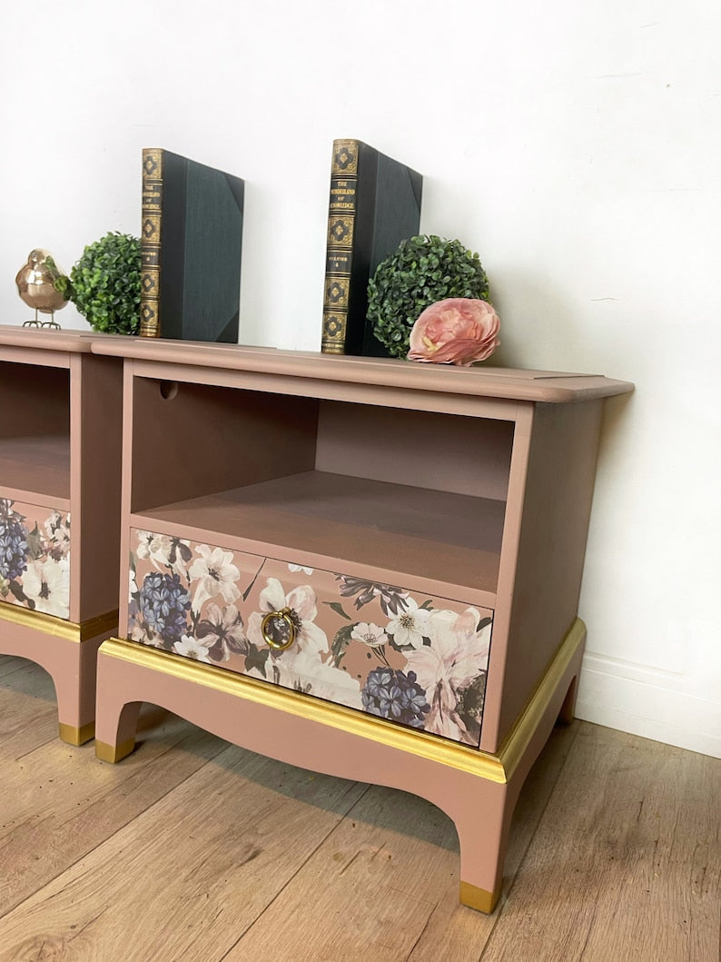 Stag Bedside cabinets in Floral and Pink