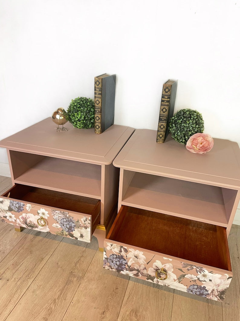 Stag Bedside cabinets in Floral and Pink