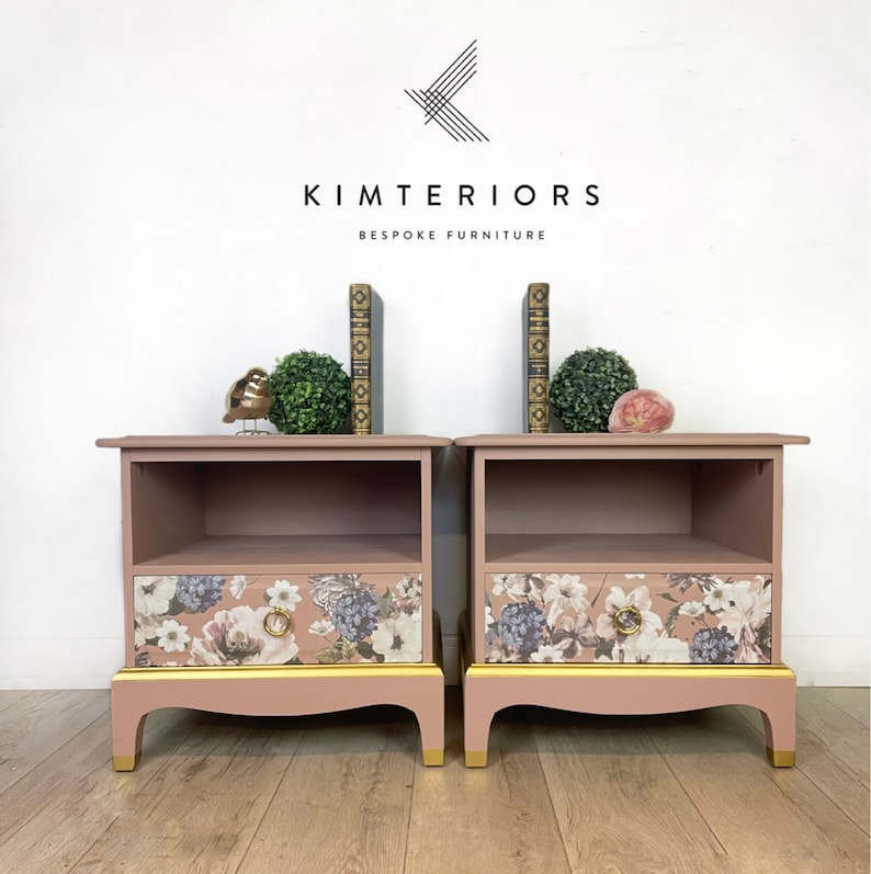 Stag Bedside cabinets in Floral and Pink