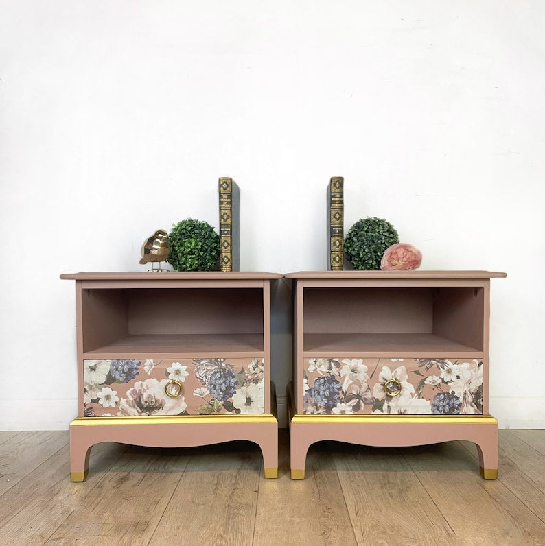 Stag Bedside cabinets in Floral and Pink