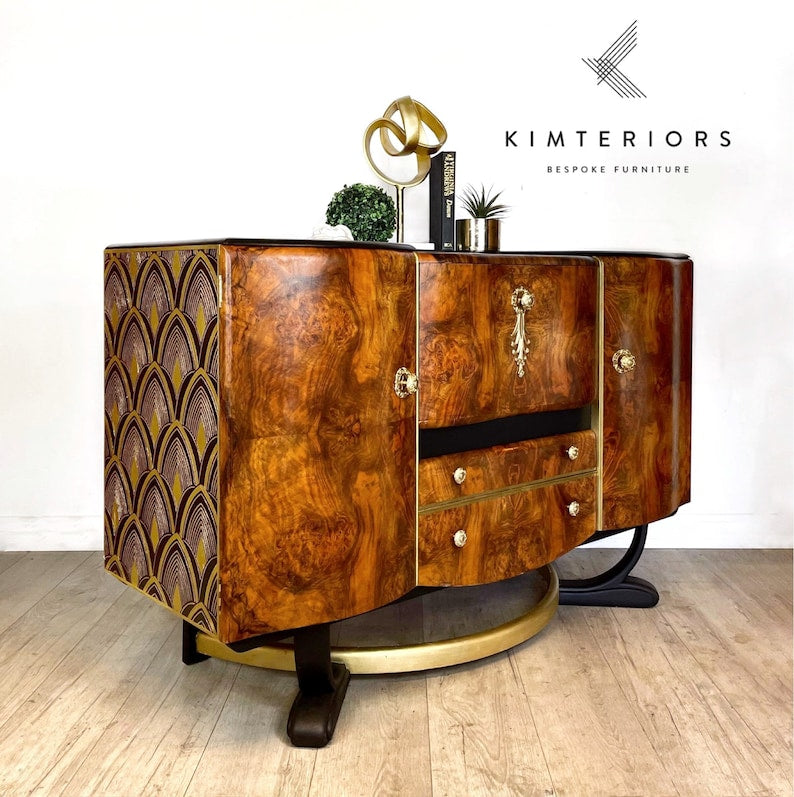 Beautility Black and Gold Art Deco Style Cocktail Cabinet