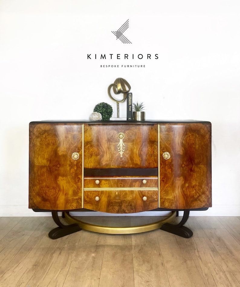 Beautility Black and Gold Art Deco Style Cocktail Cabinet