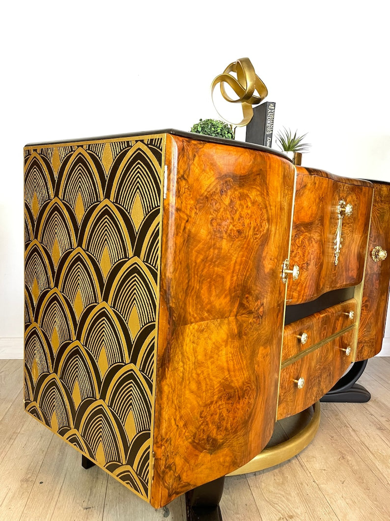 Beautility Black and Gold Art Deco Style Cocktail Cabinet
