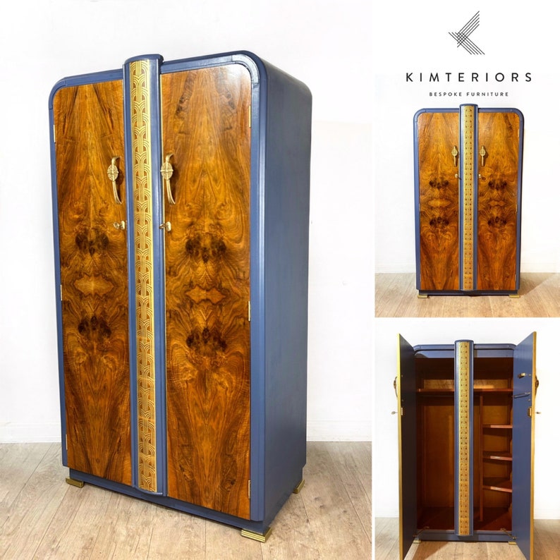 Art Deco Style Blue Wardrobe- sold- contact to commission something similar