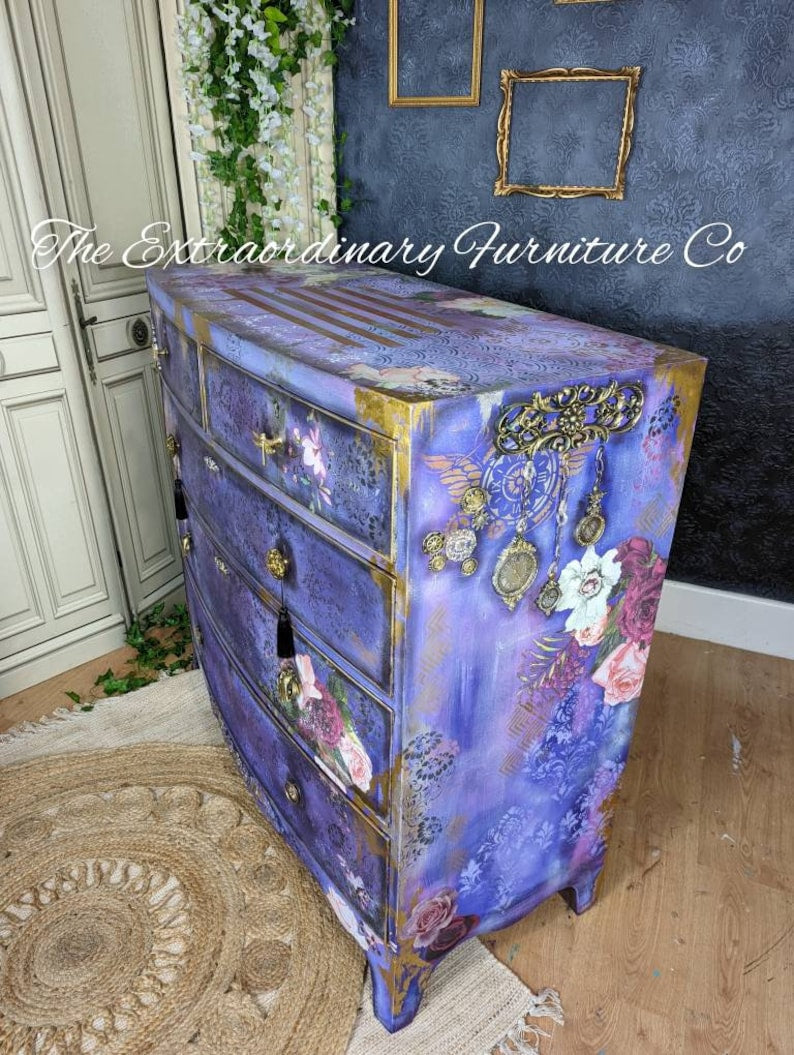 Large, bohemian style painted chests of drawers created to order from quality vintage furniture. Bespoke service. Pls message.