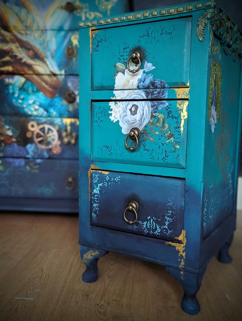 Bedside drawer sets, cabinets pair bohemian style, created to order from quality vintage furniture.