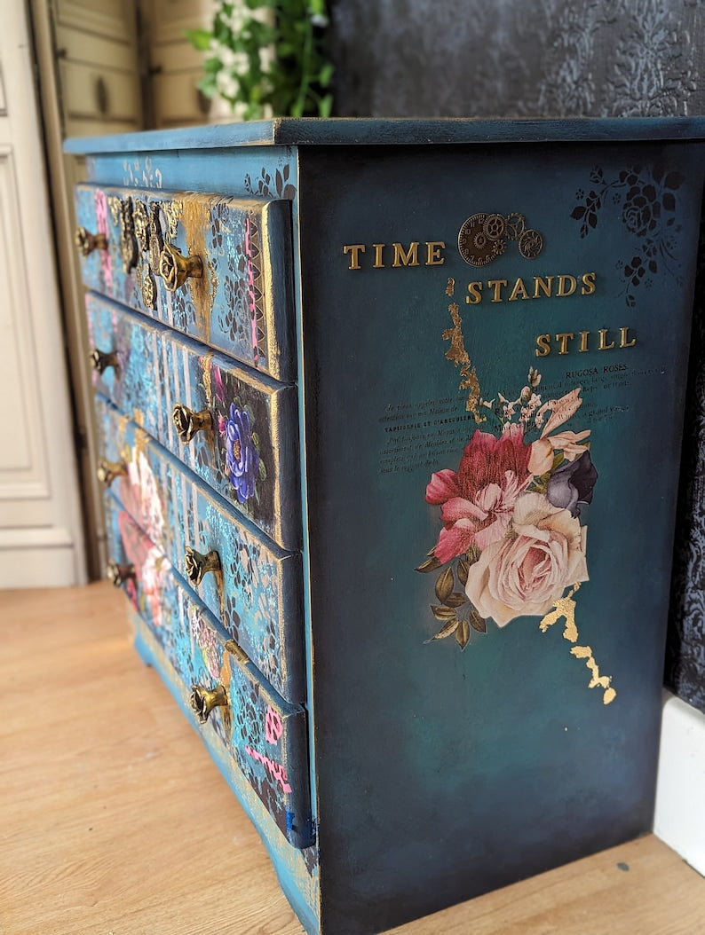 Bohemian maximalist style chests of drawers. Medium size. Eclectic style. Created to order using quality vintage furniture.