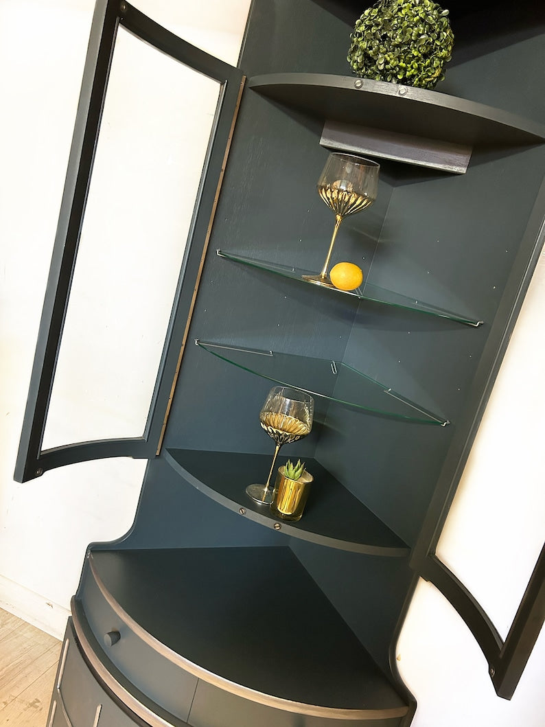 Nathan Blue and Silver Nathan Corner Cabinet