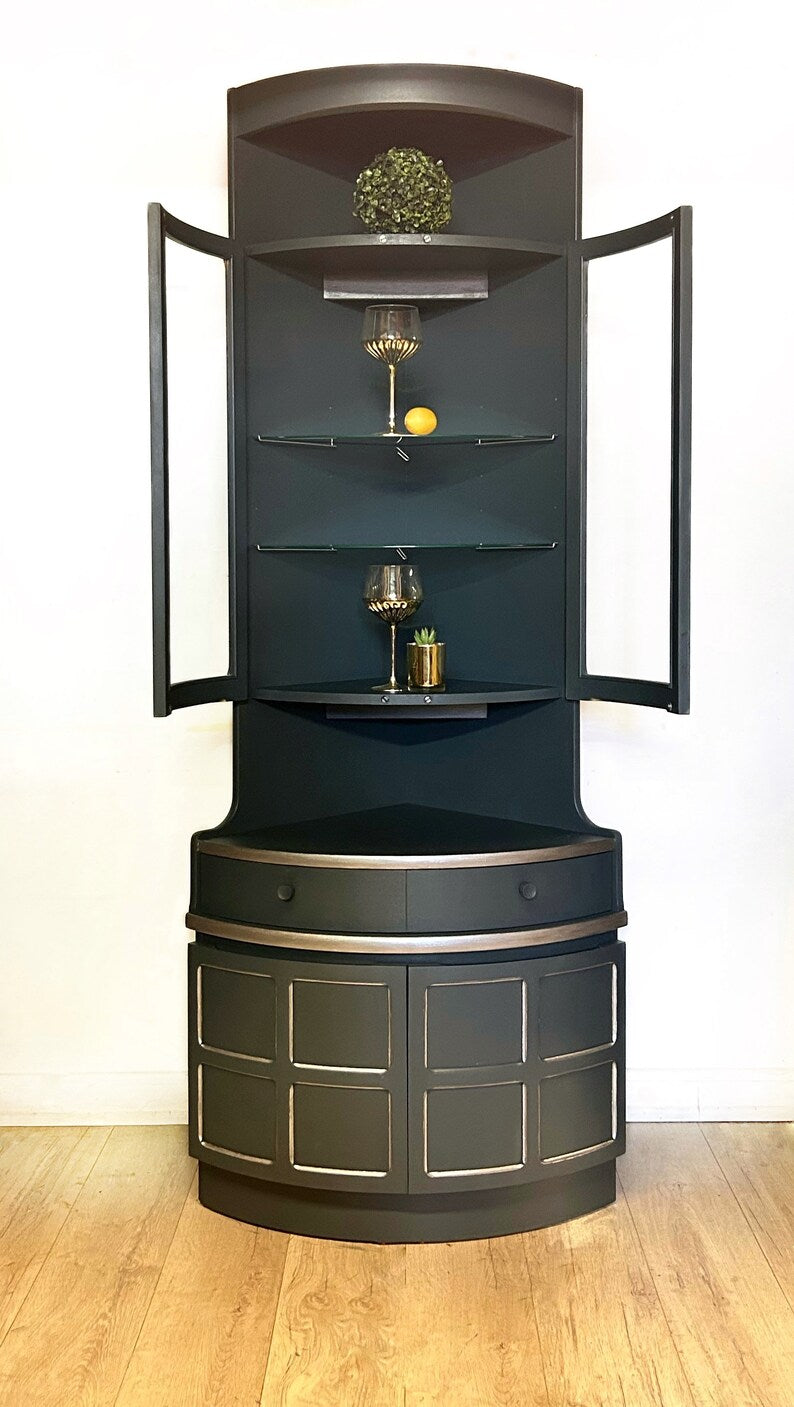 Nathan Blue and Silver Nathan Corner Cabinet