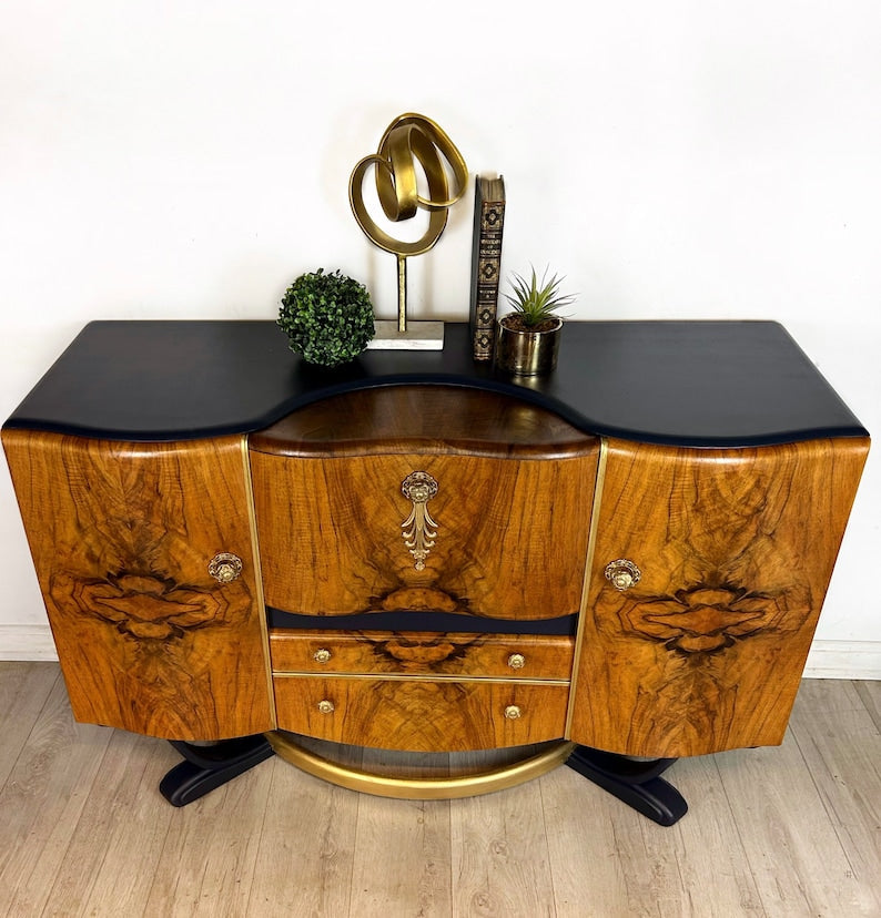 Made to order - Beautility Blue and Gold Art Deco Style Cocktail Cabinet