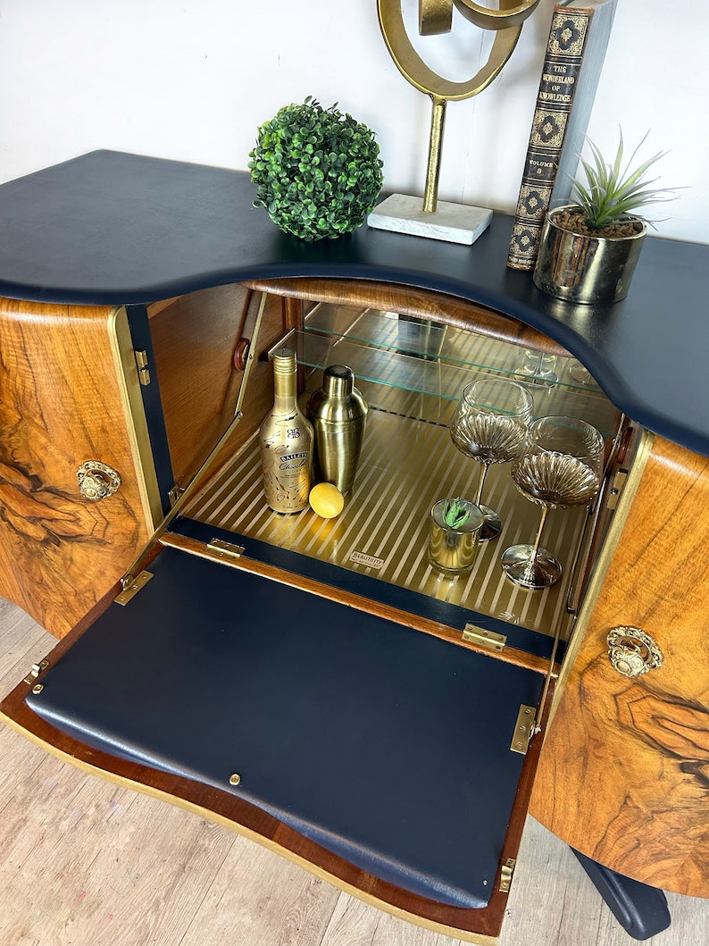 Made to order - Beautility Blue and Gold Art Deco Style Cocktail Cabinet