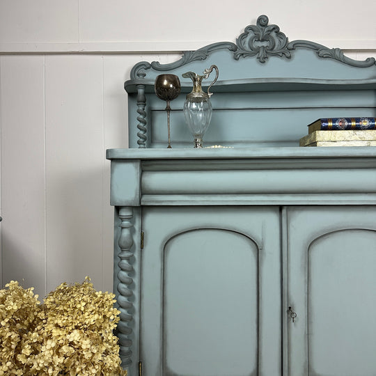 Painted Victorian Chiffonier Pale Blue Barley Twist Dresser Antique Cabinet
