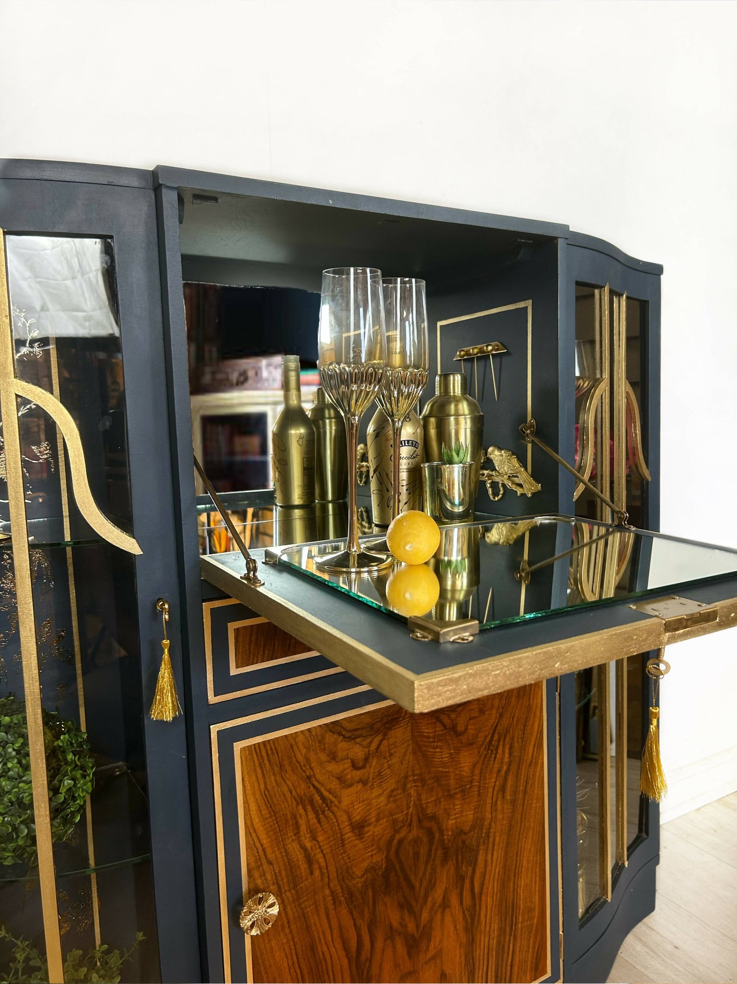 Blue and Gold Song Bird Cocktail Cabinet