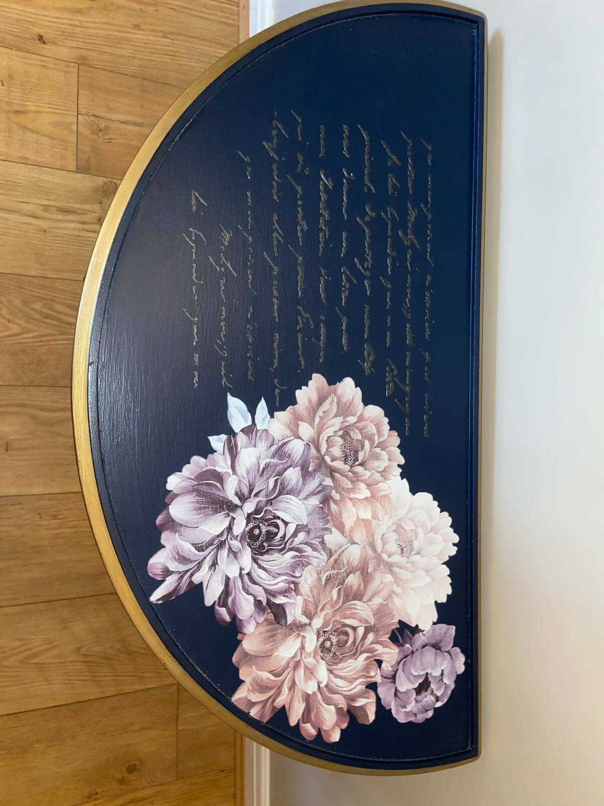 Upcycled half moon console table