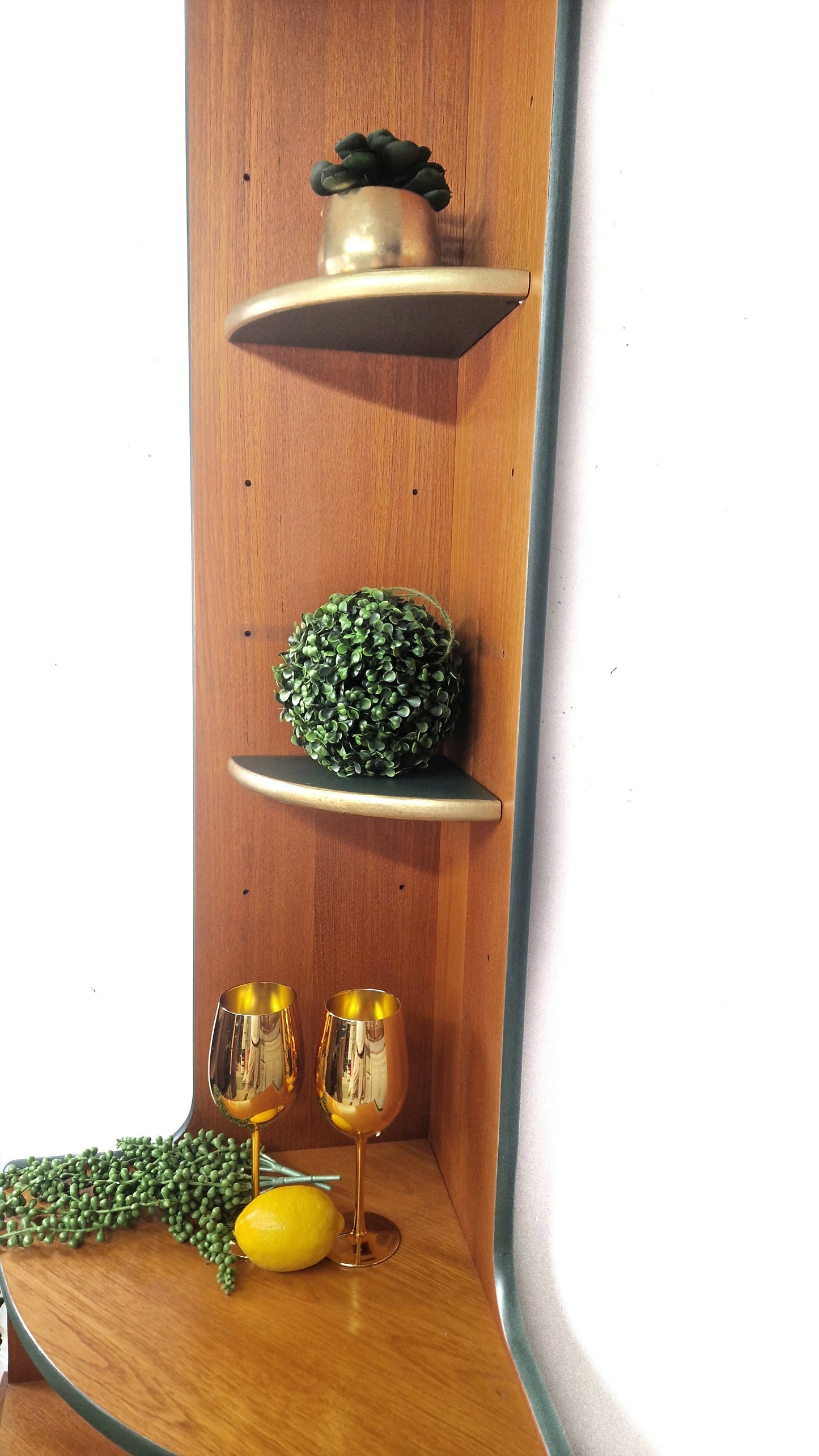 Mid century modern nathan corner unit,drinks cabinet in green and gold