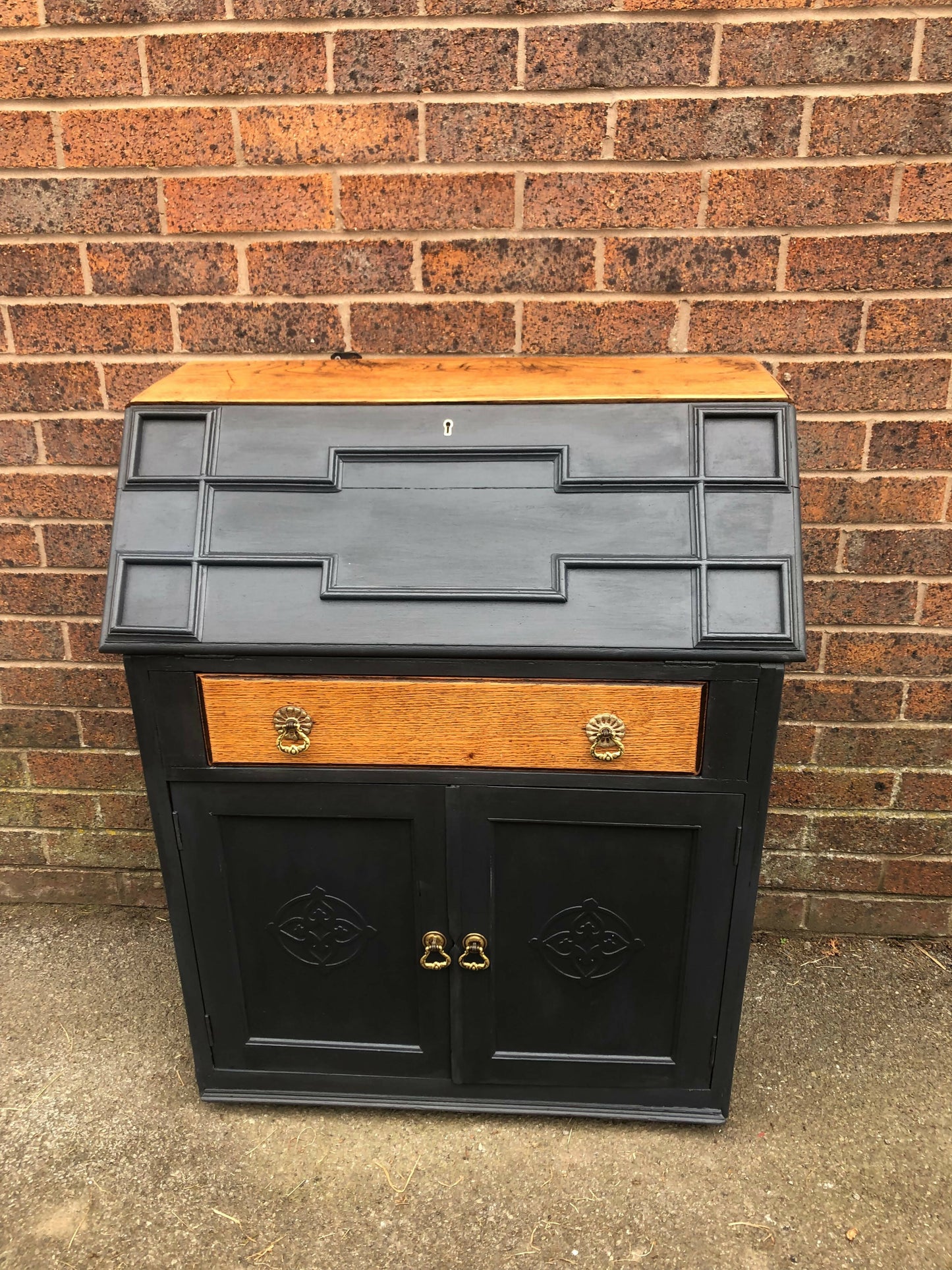 Small Vintage Writing Bureau Handpainted in Dusky Black