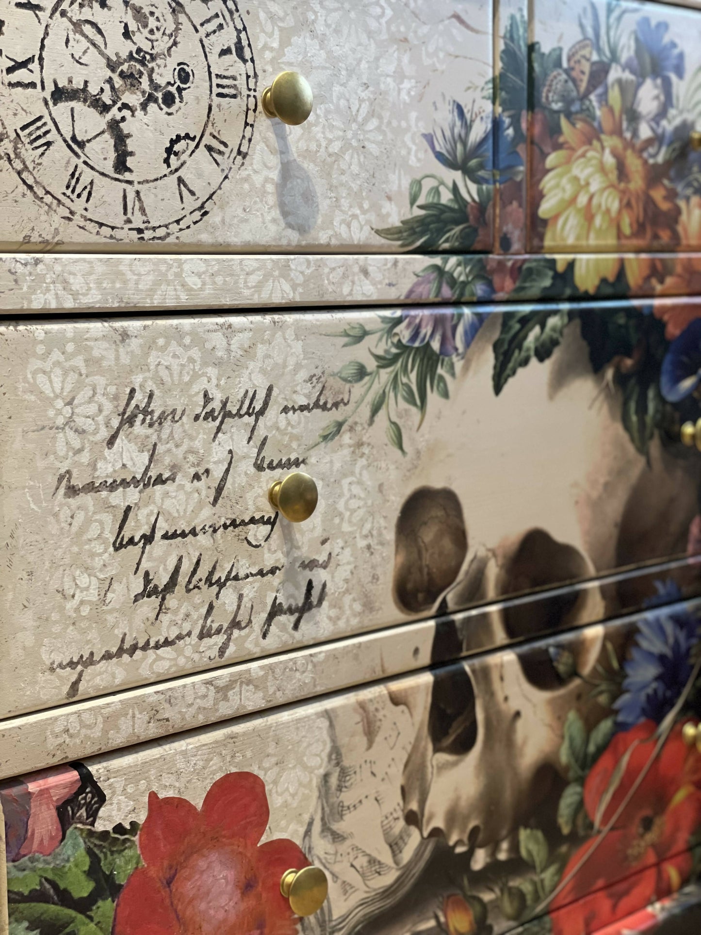 Stunning Skull & Flowers Chest of Drawers