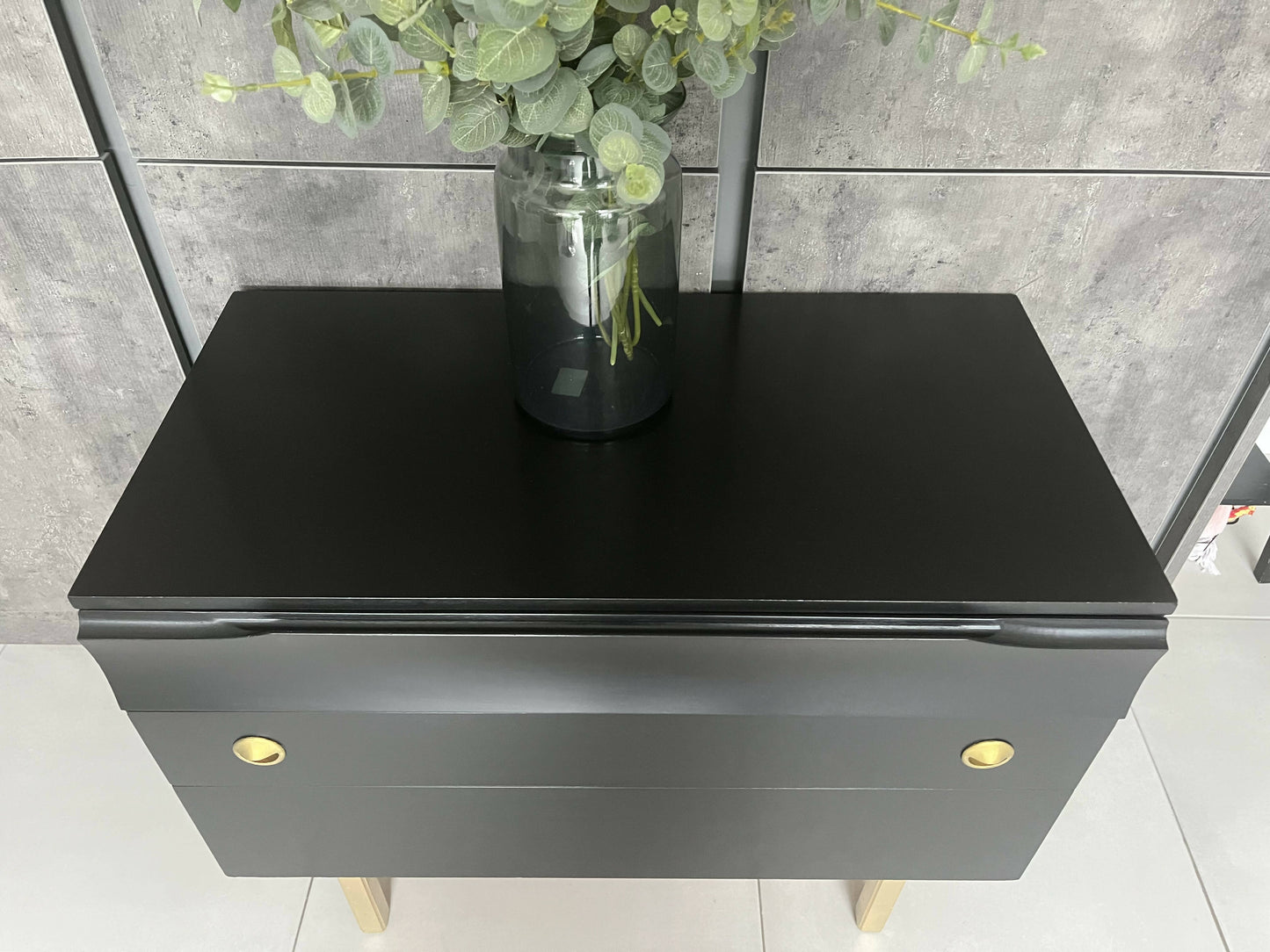 Refurbished mid century modern black and gold chest of drawers