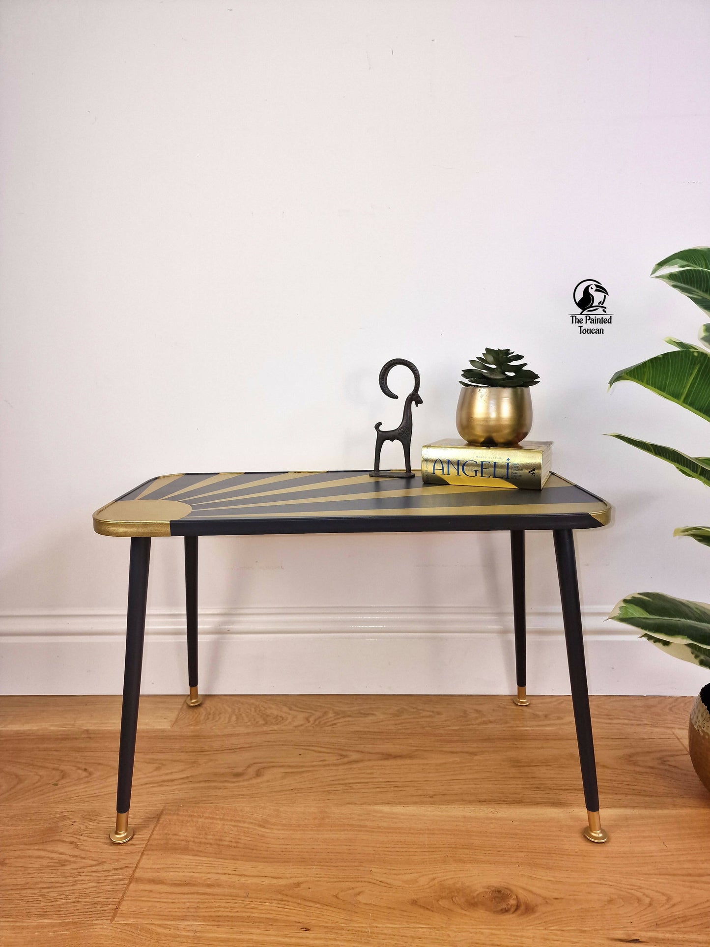 Vintage Mid Century Coffee Table customised with metalic gold sun