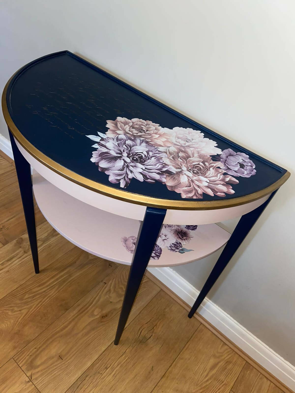 Upcycled half moon console table