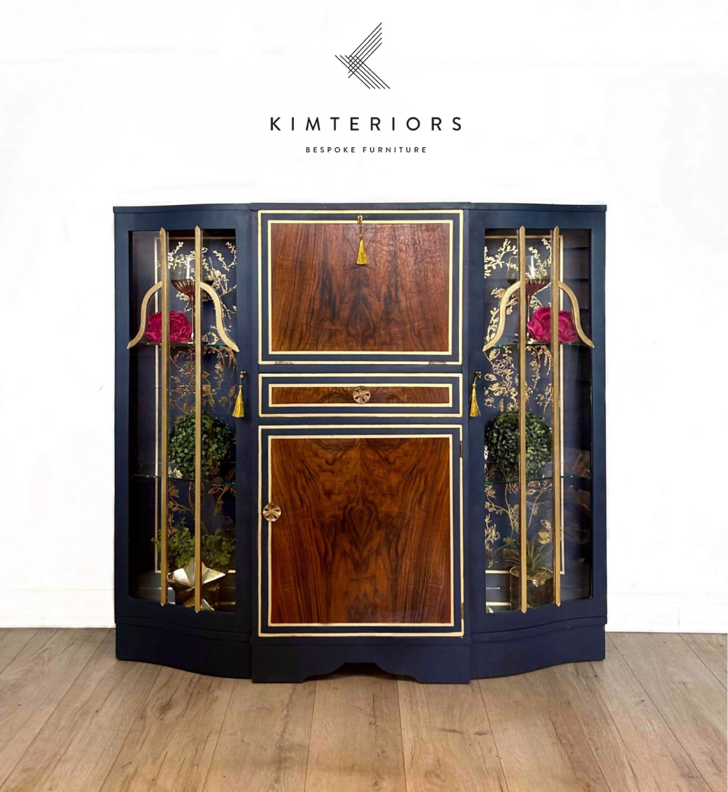 Blue and Gold Song Bird Cocktail Cabinet