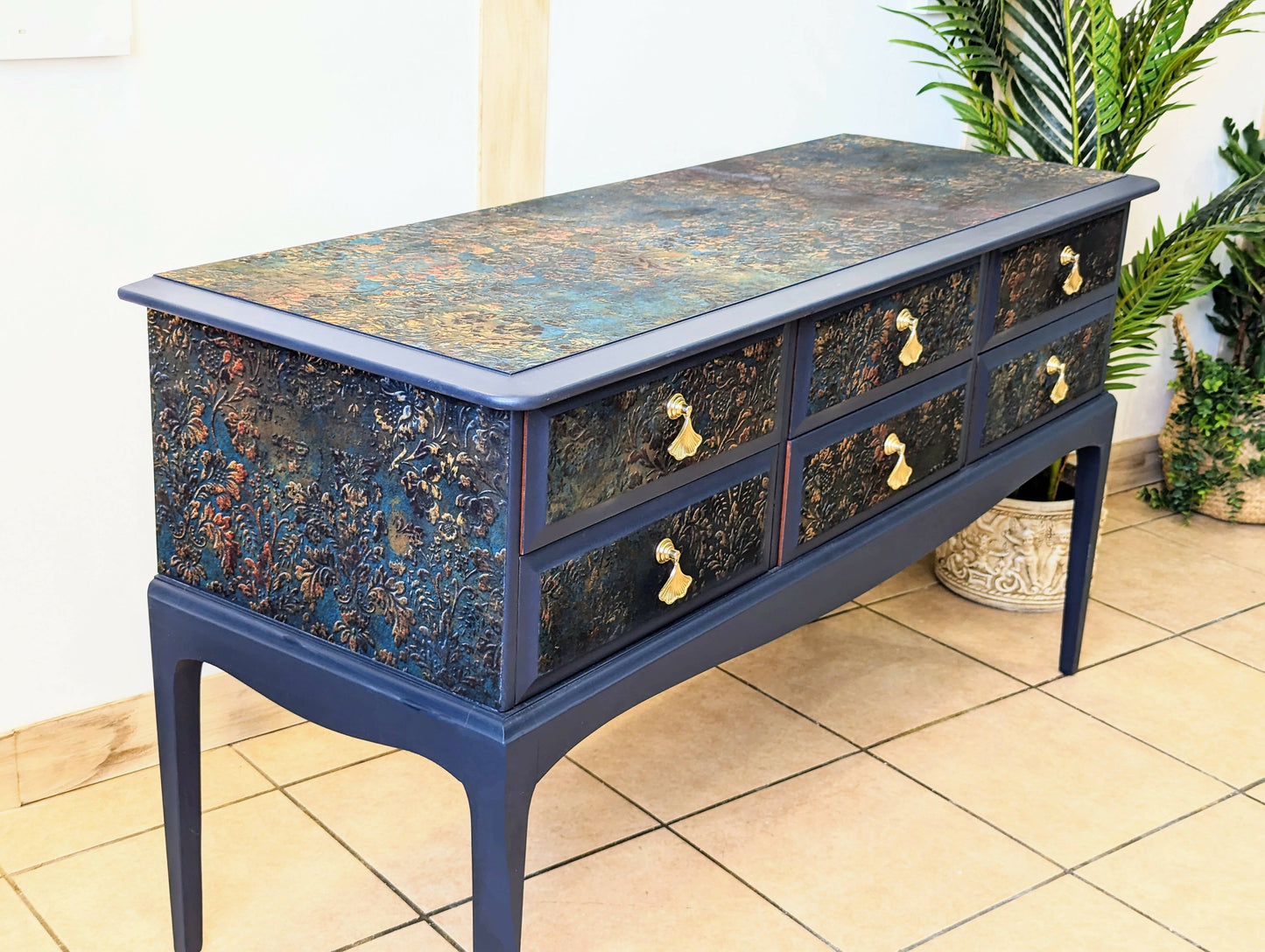 Vintage painted navy blue Stag minstrel dressing table/ sideboard/ console table