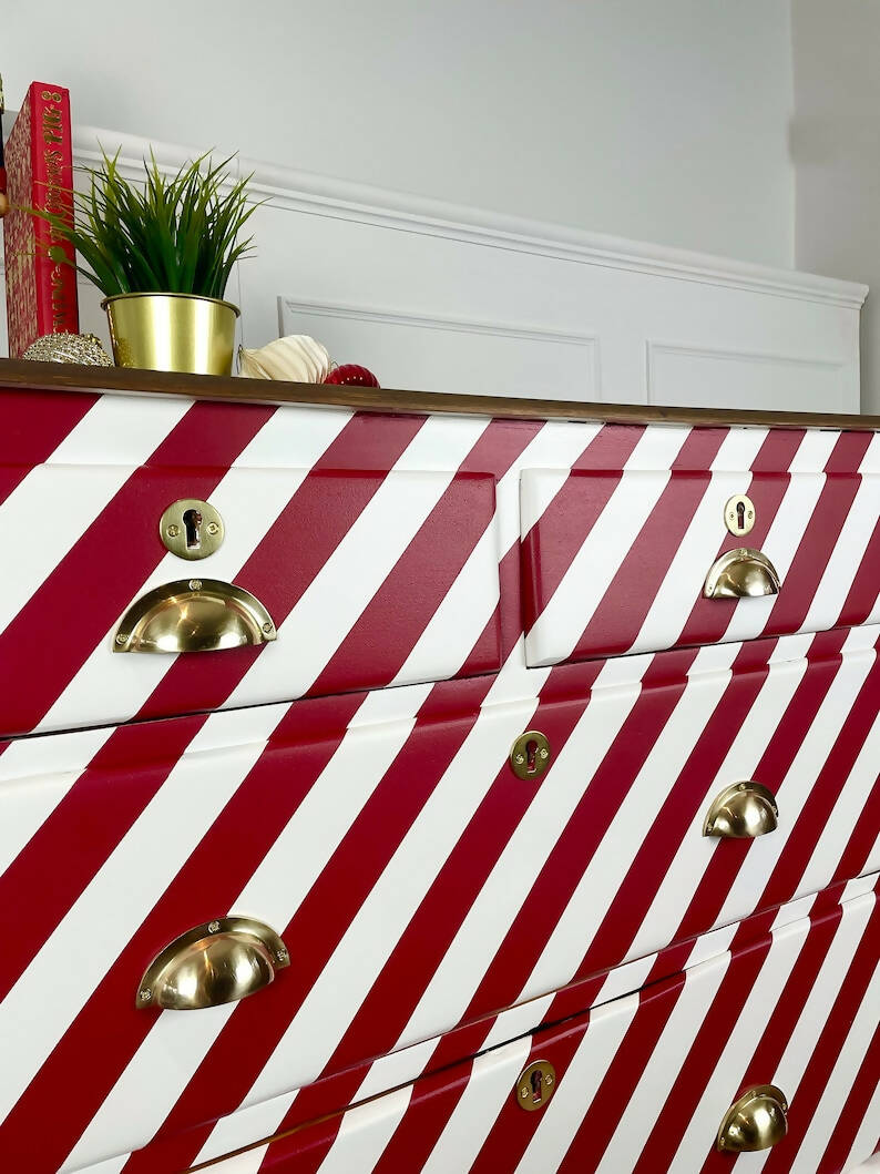 Vintage Red & White Hand Painted Drawers