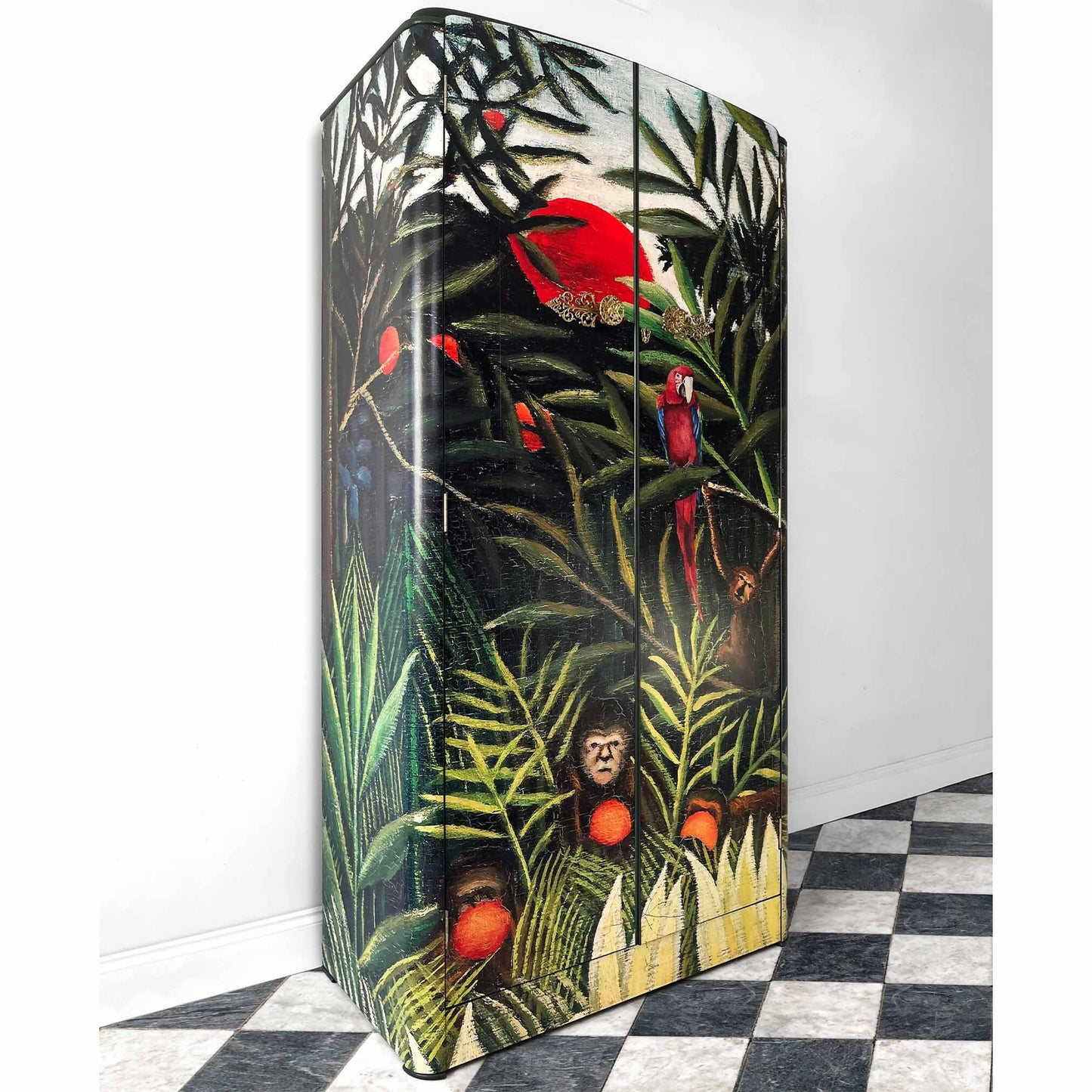 Upcycled Art Deco Wardrobe For Bedroom Jungle Design Children's Bedroom Furniture Two Door Wardrobe Animal Print Gentleman's Single Wardrobe